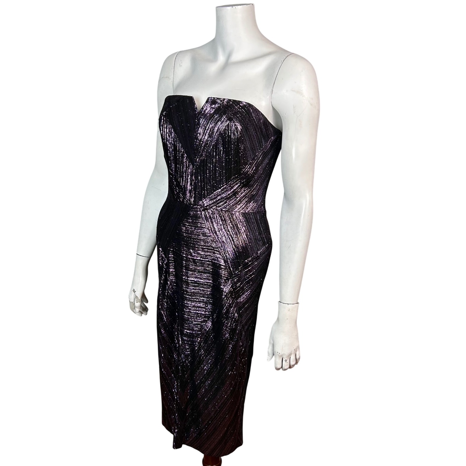 Milly Metallic Pencil Dress Size 6 Sheath Black Purple Monica Holiday Vixen